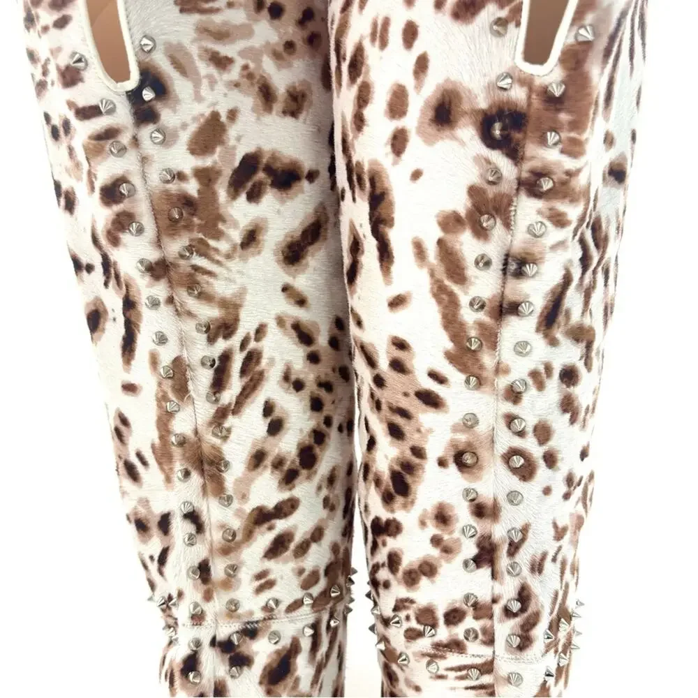 NEW Christian Louboutin SS2019 Metrolisse Animal Print OTK Pointed Toe Boots 39